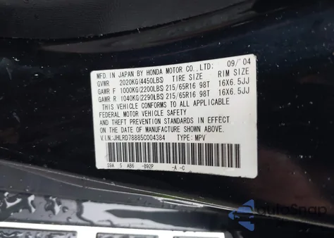 2005 Honda Cr-V Ex из США, поврежденный, VIN JHLRD78885C004384